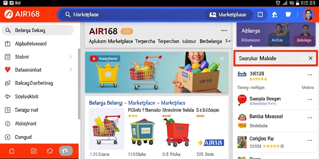 Tampilan antarmuka utama aplikasi AIR168 untuk berbelanja dengan mudah.