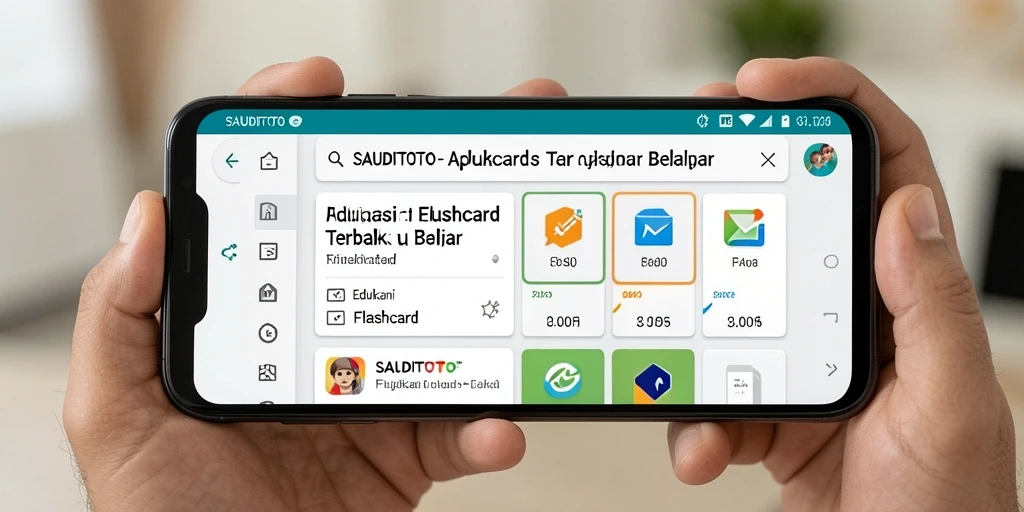 Tampilan antarmuka aplikasi flashcard SAUDITOTO yang interaktif dan berwarna.