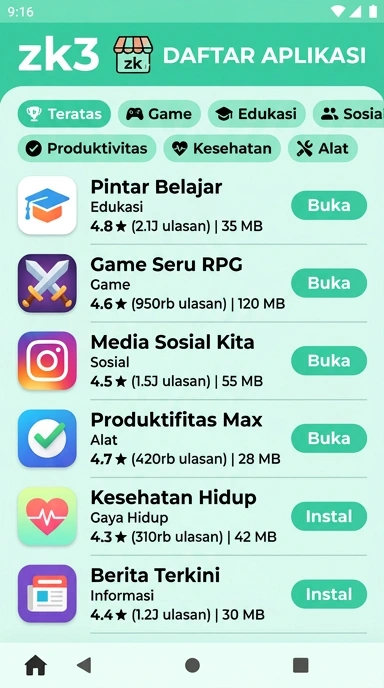 Tampilan katalog aplikasi zk3